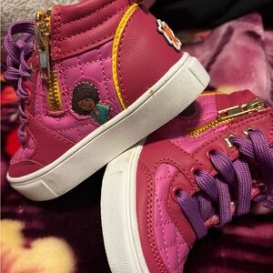Vibrant Pink and Purple High-Top Sneakers with Cartoon Detail